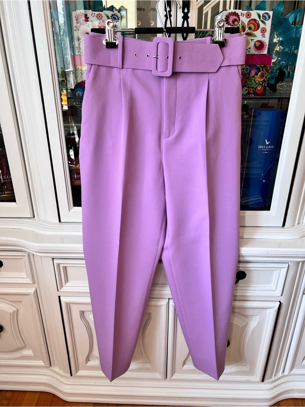 Zara Lavender High-Waist Belted Cropped Ankle Trousers M